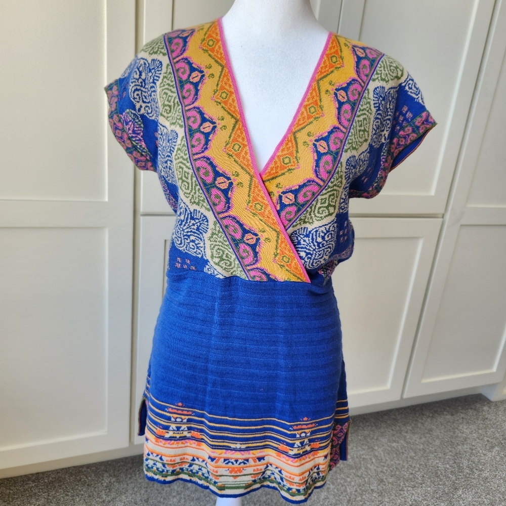 Soft Surroundings Kualoa Tunic Sweater Short Sleeves Printed Colorful Pretty XS - Picture 1 of 16
